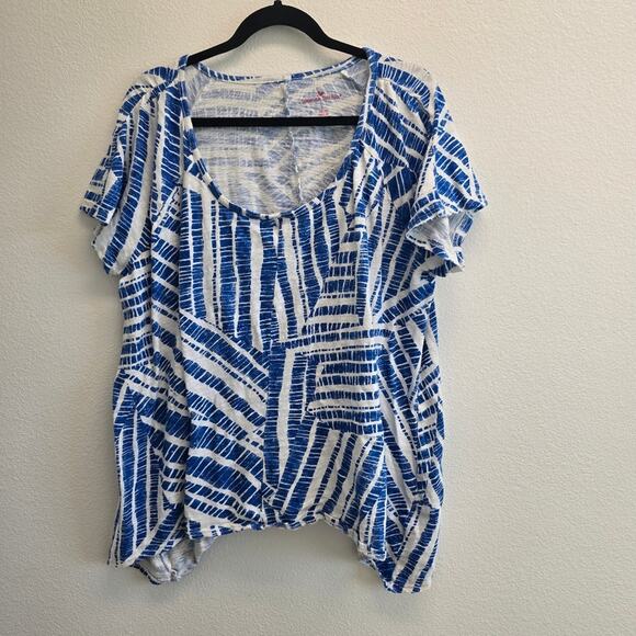 Woman Within Blue and White Cotton Geometric Print size Large (18/20) - Picture 1 of 8